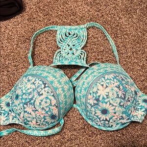 Shade & Shore Turquoise and White Bikini Top